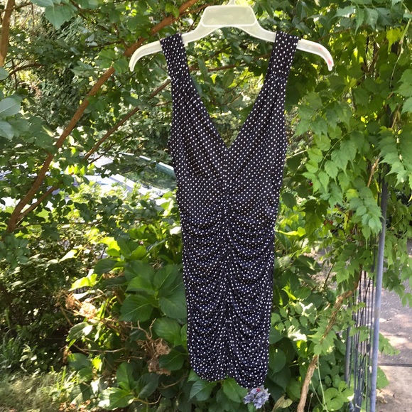 Forever 21 Polka Dot Form Fitted Ruched Dress S Bodycon Body Hugging - Picture 6 of 8